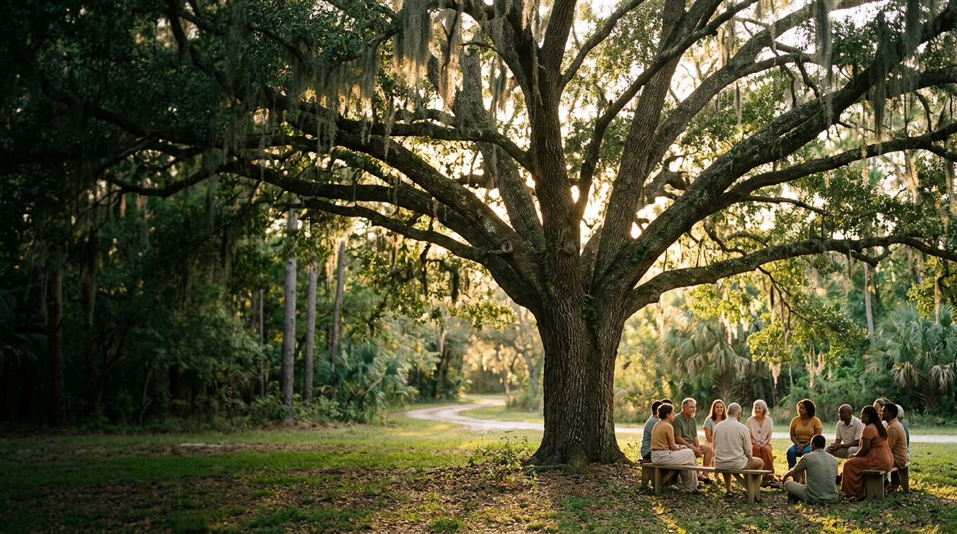 Sunlight shining through a welcoming tree